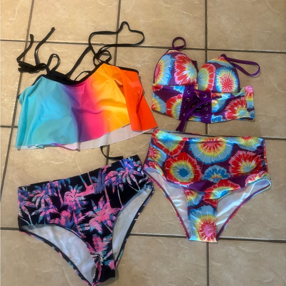 SHEIN Multicolor Tie-Dye and Rainbow Swim Set
